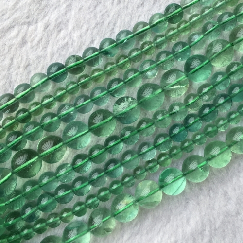 Genuine Natural AAA High Quality Clear Green Fluorite Semi-precious stones Round  Beads  15.5" 05858