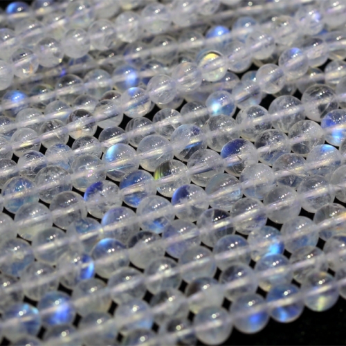 Top High Quality Natural Genuine White Blue Light Clear Moonstone Round Loose Gems Beads 4mm 5mm 6mm 7mm 8mm 16" 03824