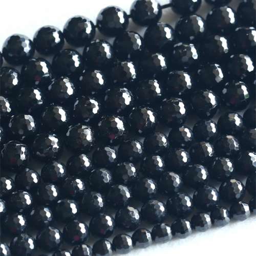 High Quality Natural Genuine Black Tourmaline Faceted Round Beads 6mm 8mm 10mm 12mm 14mm 16" 03677