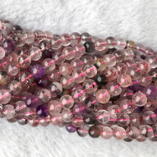 Natural Genuine Pink Purple Super Seven 7 rosite Muscovite スーパー7 Melody Stone Smooth Round Necklaces Bracelets Gemstone Beads  15.5"  05961