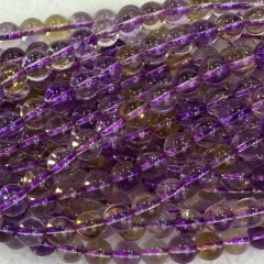 AAA High Quality Natural Genuine Purple Yellow Ametrine Round Loose Gemstone Beads 4mm, 6mm, 8mm, 10mm, 12mm 16" 04098