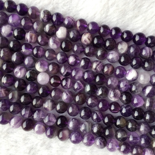 Natural Genuine Purple White Amethyst Smooth  Round Loose Jewelry Necklaces Bracelets Gemstone Beads  6-12mm  15.5" 05984
