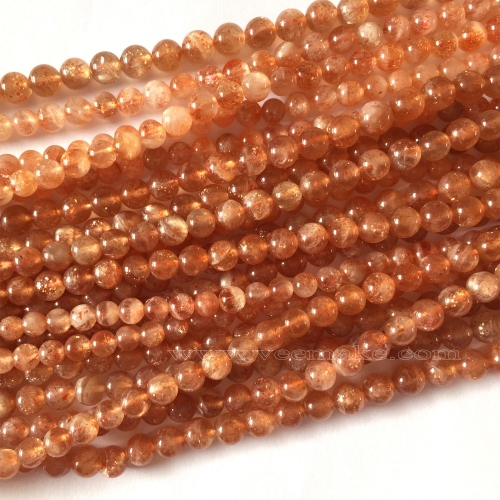 Wholesale Real Genuine Natural Clear Orange Gold Sanidine Sunstone Round Loose Gemstone Small Necklace or Bracelet Beads 15.5" 05944