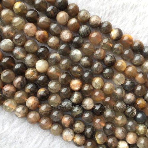 Natural Genuine Gray Black Sunstone Smooth  Round Loose Jewelry Necklaces Bracelets Gemstone Beads  6-12mm  15.5" 05981