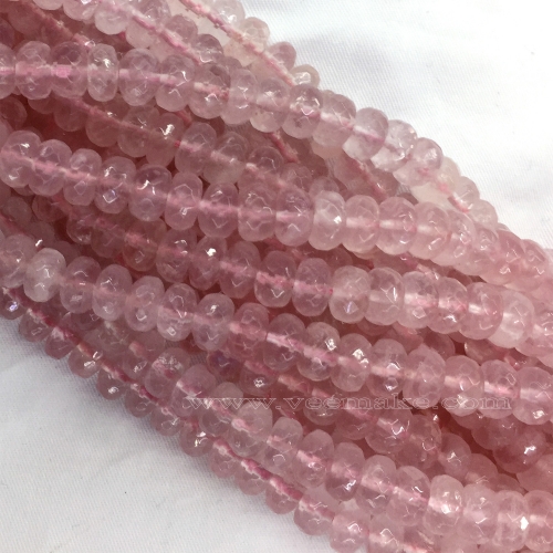 High Quality Natural Genuine Mozambique Clear Pink Rose Quartz Crystal Loose Gemstone Faceted Rondelle Necklace Bracelet Jewelry Beads  16" 06038
