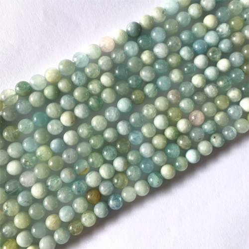 Genuine Natural  More Green Blue Aquamarine Semi-precious stones Round Loose Jewelery Necklaces or Bracelets Beads 15.5" 05948