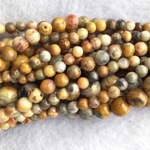 Natural Genuine Yellow Crazy Agate Round Jewellery Loose Necklace or bracelet Beads 4-14mm  15.5" 06086
