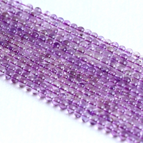 Natural Genuine Mica Clear Lavender Purple Super Seven 7 Small Round Beads スーパー7, Melody Stone  16" 05123