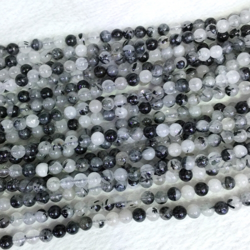Genuine Natural Black Hair Needle Rutile Quartz Semi-precious stones Round Loose Beads 6mm 8mm 10mm 12mm  15.5" 05398