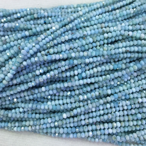 Natural Genuine Dominican Blue Larimar Hand Cut Loose Gemstone Faceted Small Rondelle Beads  16" 05353