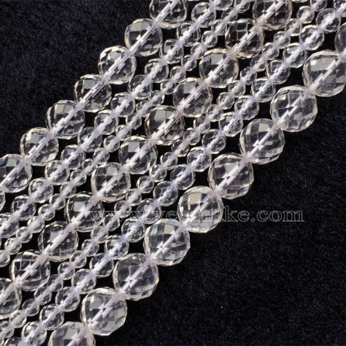 AAA High Quality Natural Genuine Clear White Crystal Rock Quartz Round Jewelery Loose Ball 64 Faceted Beads 15" 05662