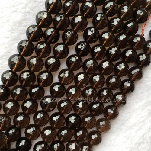 AAA High Quality Natural Genuine Brown Clear Tea Crystal Smoky Quartz Round Jewelery Loose Ball Faceted Beads 15.5" 05661