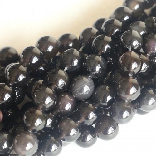 High Quality Natural Genuine Black Rainbow Ice Claer Flash Light Obsidian Round Beads 4-20mm 15" 04149