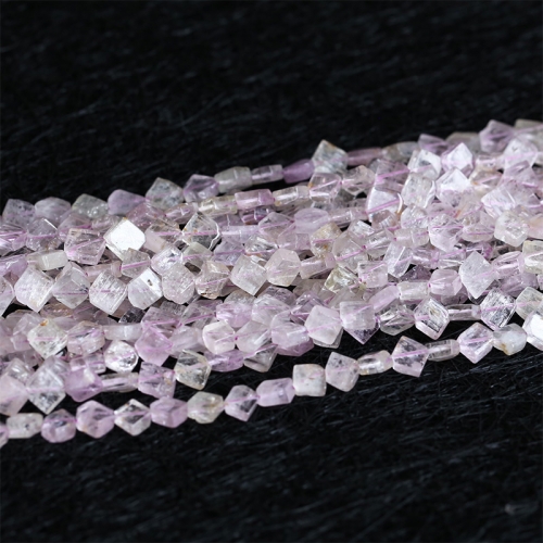Natural Genuine Clear Pink Purple Kunzite Diagonal Square Loose Gemstone Beads Fit Jewelry DIY Necklace 7x8mm  16" 05328