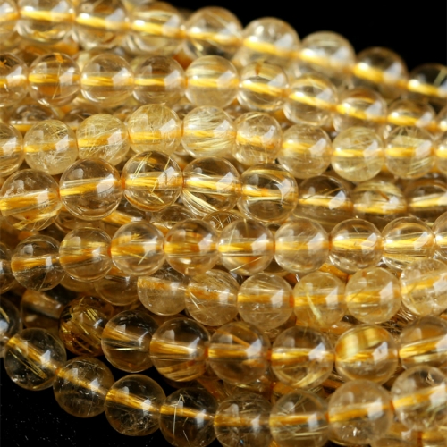 Natural Genuine Yellow Gold Hair Rutilated Needle Quartz Round Loose Beads 4-12mm 03809