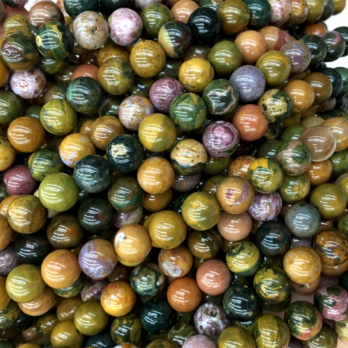 Natural Genuine Yellow Green Rainbow Ocean Jasper Round Loose Stone Beads 4-12mm Fit Jewelry DIY Necklaces or Bracelets 15.5" 04278