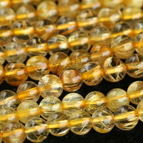 High Quality Natural Genuine Yellow Gold Hair Rutilated Needle Quartz Round Loose Beads 4-8mm 03810