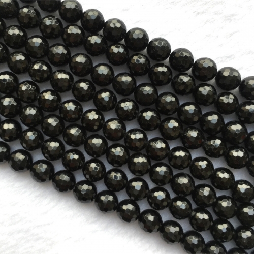 Natural Genuine Black Tektite Round Loose 128 Faceted Beads 10mm 12mm 16" 05504