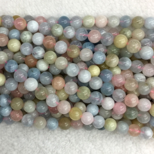 Wholesale Genuine Natural Multicolour Green Pink Blue Yellow Aquamarine Beryl Morganite Round Loose Gemstone Beads 4-12mm 16" 05583