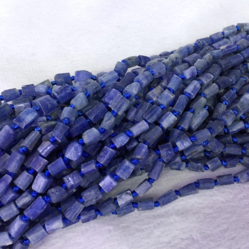 Natural Genuine Raw Mineral Dark Blue Kyanite Hand Cut Nugget Free Form Loose Rough Matte Faceted Beads 6-8mmmm 15.5" 05391