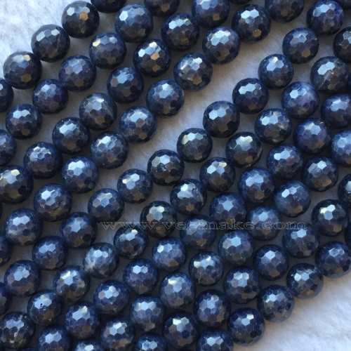 Natural Genuine Blue Sapphire Faceted Round Loose Jewelry Gemstone Beads  6-12mm  15.5" 05842