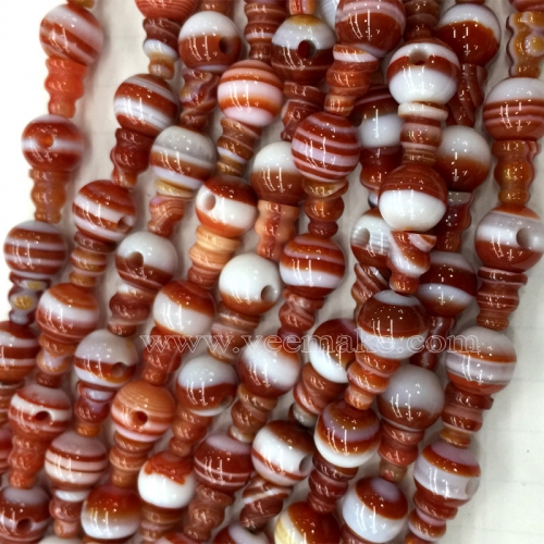Natural Genuine Sardonyx Red Lace Agate Pagoda Tee Three links Buddha Head Tibet Guru Barrel Beads (10 Sets/lot) 04203