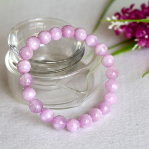 AAA High Quality Natural Genuine Spodumene Purple Pink Kunzite Cat's EyeStretch Bracelet Round beads 04342