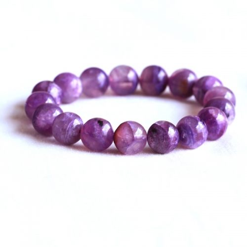 AAA High Quality Russia Natural Genuine Clear Purple Charoite Stretch Finish Men's Bracelet Round Big beads 12mm 05085
