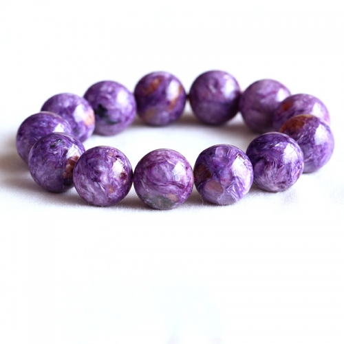 AAA High Quality Russia Natural Genuine Purple Charoite Stretch Finish Men's Bracelet Round Big beads 17mm 05089