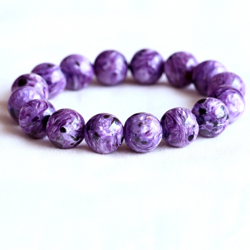 AAA High Quality Russia Natural Genuine Purple Charoite Stretch Finish Men's Bracelet Round Big beads 14mm 05093