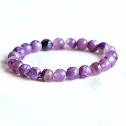 AAA High Quality Russia Natural Genuine Clear Purple Charoite Stretch Finished Bracelet Round beads 8mm 05090