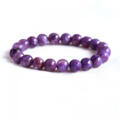 AAA High Quality Russia Natural Genuine Purple Charoite Stretch Finish Bracelet Round Big beads 9mm 05086