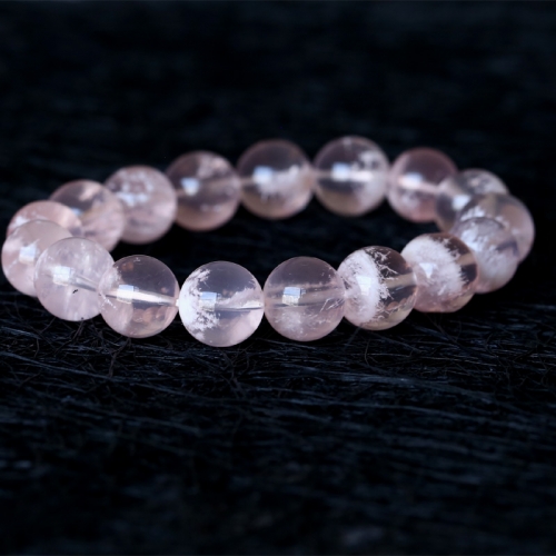 High Quality Genuine Natural Clear White Orange Sericite セリサイト Quartz Stretch Men's Bracelet Round Beads 12mm 05005