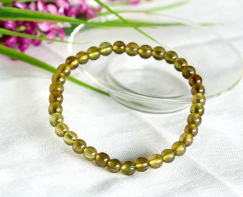 Natural Genuine  Clear Olive Green Cat's Eye Tourmaline Stretch Bracelet Round Beads 5.5mm 03713