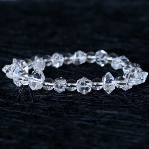 High Quality Genuine Natural Herkimer Diamond Hand Cut Faceted Nugget  Rock Quartz Rock Beads Stretch Bracelet 05006