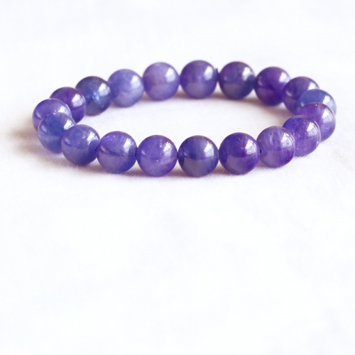 AAA High Quality Natural Genuine Tanzania Clear Purple Blue Tanzanite Stretch Finish Bracelet Round Big beads タンザナイト 10mm 05070