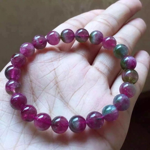 High Quality Natural Genuine Red Pink Green Watermelon Tourmaline  Bracelet Round Beads 8mm 04431