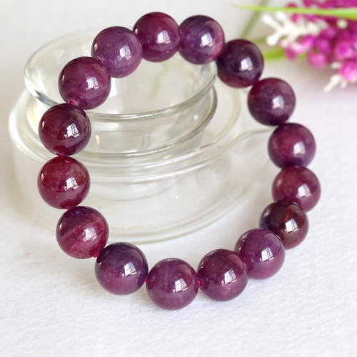 Natural Genuine Purple Red South Africa Ruby Stretch Bracelet Round Big beads 13mm 04378