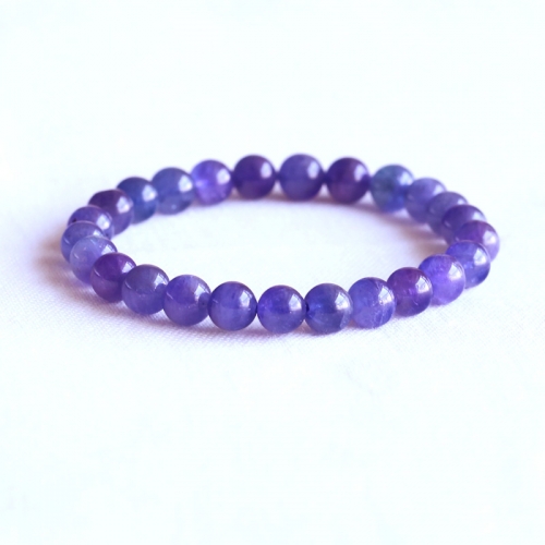 AAA High Quality Natural Genuine Tanzania Clear Purple Blue Tanzanite Stretch Finish Bracelet Round beads タンザナイト 7mm 05079