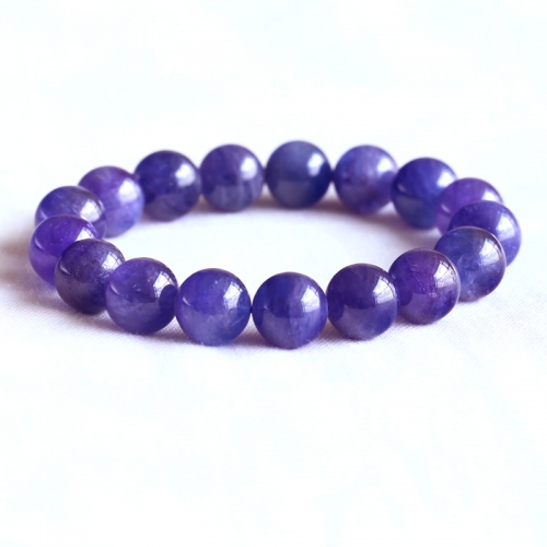 AAA High Quality Natural Genuine Tanzania Clear Purple Blue Tanzanite Stretch Finish Bracelet Round Big beads タンザナイト 12mm 05081
