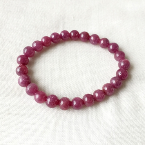 Natural Genuine Purple Red  Ruby Stretch Finish Bracelet Round beads 7mm 05185