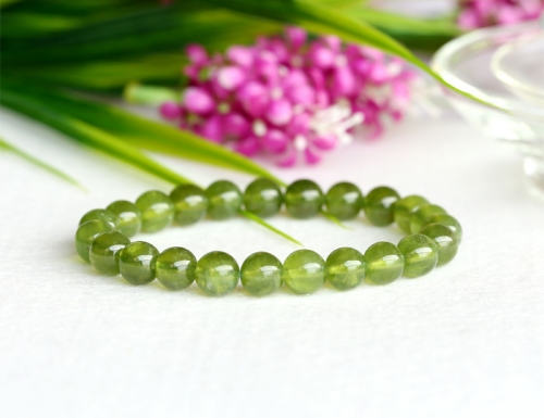 Natural Genuine Olive Green Idocrase Stretch Finish Bracelet Round Beads 7mm 8mm 04028