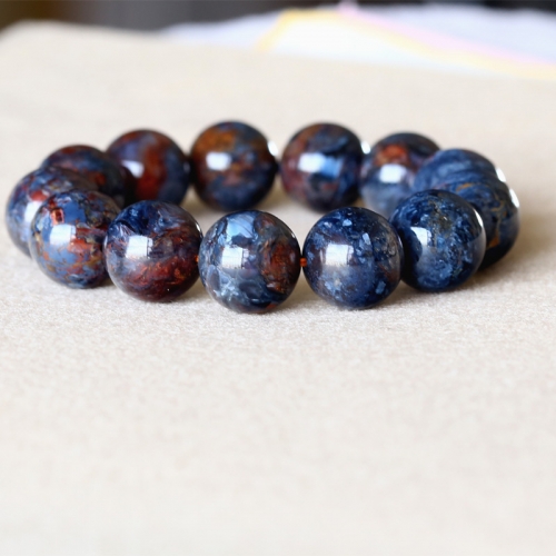 AAA High Quality Genuine Natural Red Blue Pietersite Namibia Stretch Men's Bracelet Round Big Beads 17mm 05049