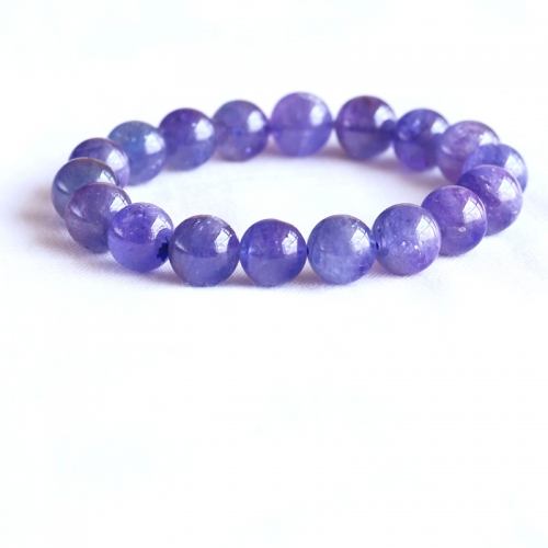 High Quality Natural Genuine Tanzania Clear Purple Blue Tanzanite Stretch Finish Men's Bracelet Round Big beads タンザナイト 11mm 05072
