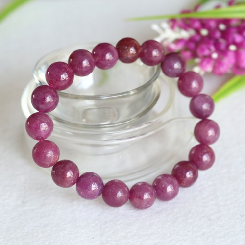 High Quality Natural Genuine Purple Red South Africa Ruby Stretch Bracelet Round beads 10mm 04359