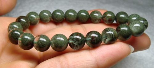 Natural Clear Genuine Cornucopia Green Phantom Quartz Finished Stretch Bracelet Round Beads 8.5mm 01926