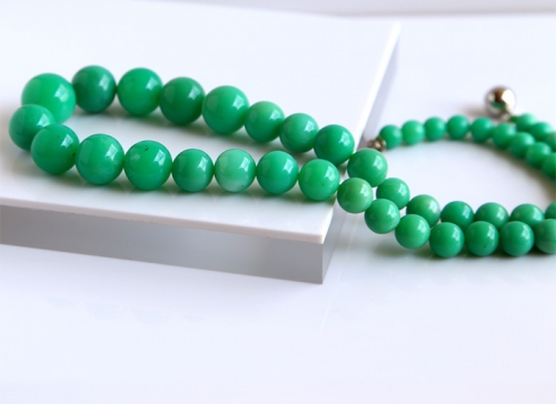 High Quality Grade Grass Green Chrysoprase Necklace Australia Jade Necklace Round Beads 0703