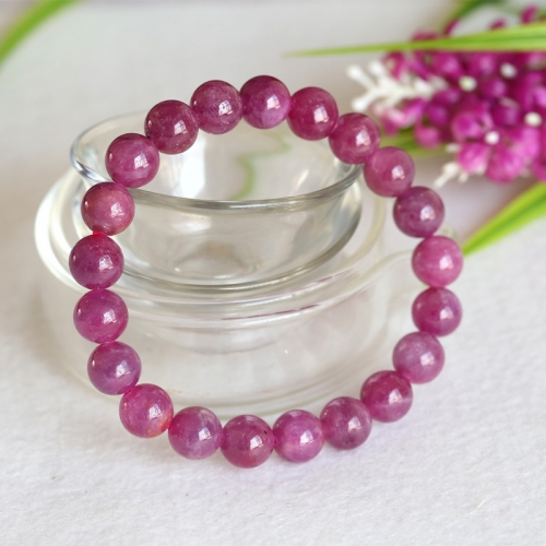 High Quality Natural Genuine Purple Red South Africa Ruby Stretch Bracelet Round beads 9mm 04354