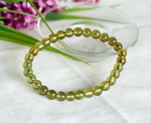 Natural Genuine Clear Cat's Eye Yellow Green Tourmaline Stretch Bracelet Round Beads 6mm 03621
