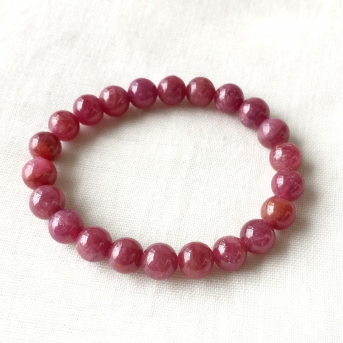 Natural Genuine Purple Red  Ruby Stretch Finish Bracelet Round beads 8mm 05184
